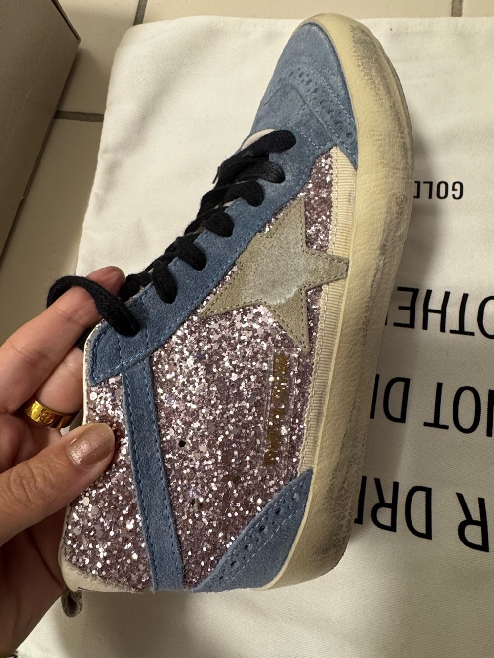 Golden Goose Mid-Star Glitter Sneakers in Lilac and Light Blue - Picture 8 of 8